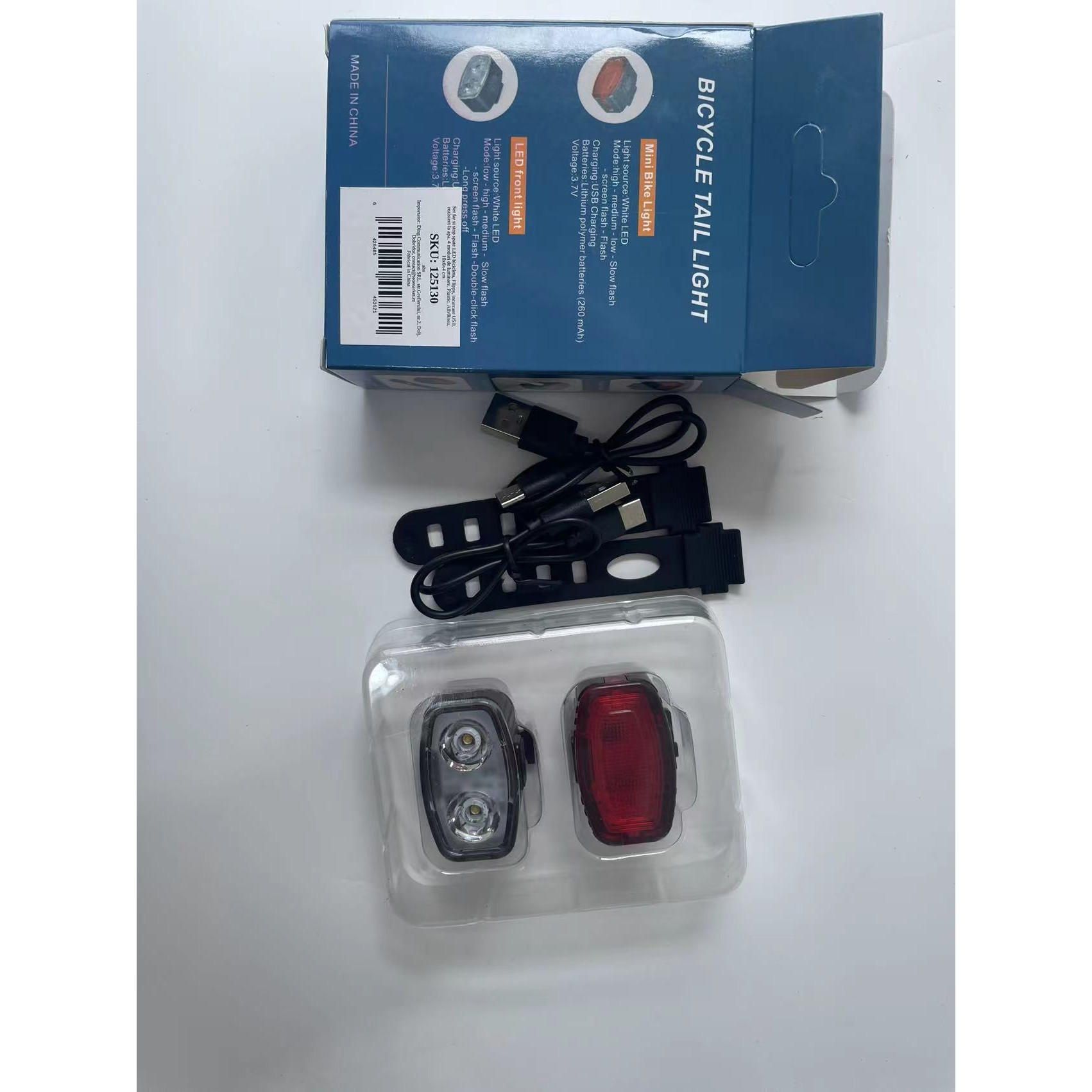 Set far si stop spate LED bicicleta, Flippy, incarcare USB, rezistent la apa, 4 moduri de luminare, Plastic, Alb/Rosu, 10x6x4 cm [9]