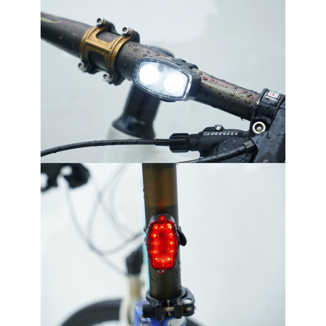 Set far si stop spate LED bicicleta, Flippy, incarcare USB, rezistent la apa, 4 moduri de luminare, Plastic, Alb/Rosu, 10x6x4 cm [1]