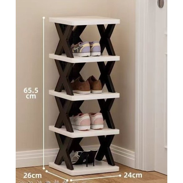 Organizator de Pantofi, Flippy, 5 Straturi, din ABS, Suport Modular, 65.5 x 24 x 26 cm, Negru/Alb [1]