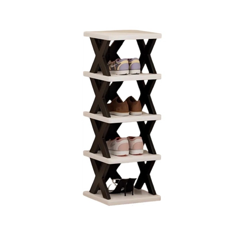 Casă și camping - Organizator de Pantofi, Flippy, 5 Straturi, din ABS, Suport Modular, 65.5 x 24 x 26 cm, Negru/Alb