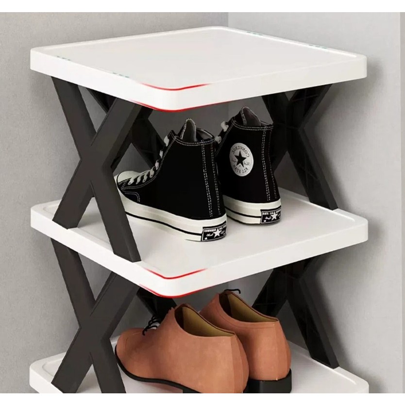 Organizator de Pantofi, Flippy, 5 Straturi, din ABS, Suport Modular, 65.5 x 24 x 26 cm, Negru/Alb [2]