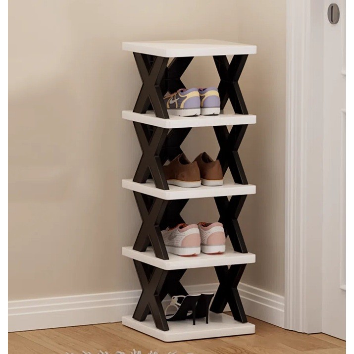 Organizator de Pantofi, Flippy, 5 Straturi, din ABS, Suport Modular, 65.5 x 24 x 26 cm, Negru/Alb [3]