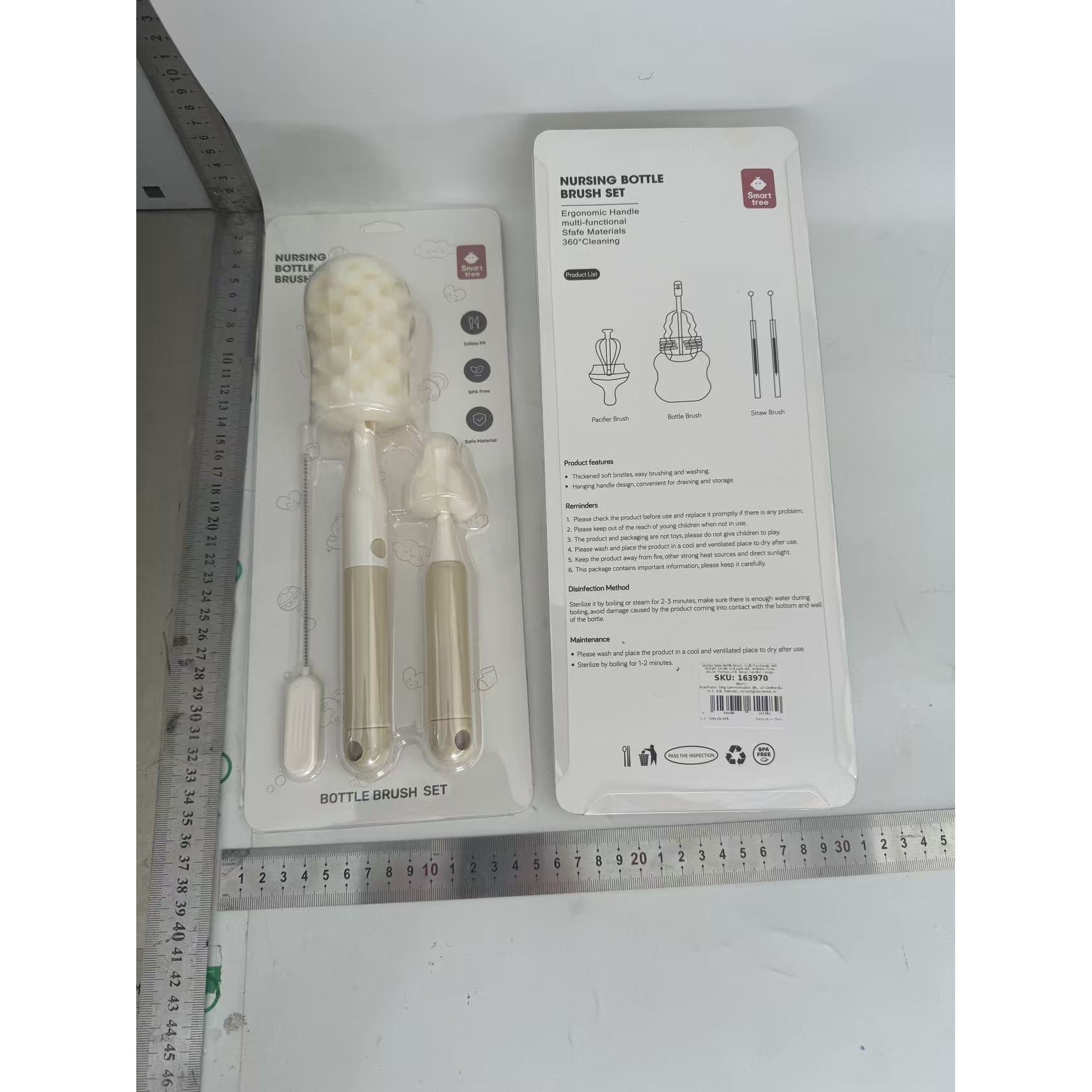 Set 3 Perii de Spalat Biberoane, Flippy, pentru Tetina, Biberon, Pai, Materiale Sigure, fara BPA, Curatare 360°, Bej [8]