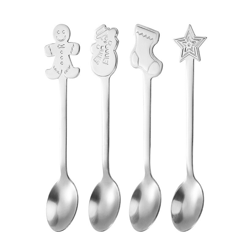 Set 4 Lingurite, Flippy, Tema Craciun, din Otel Inoxidabil, 4 Modele Festive, Cutie Cadou, 14 x 14 x 2.5 cm, Argintiu [6]