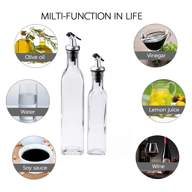 Sticla de Ulei de Masline, Flippy, Sticla etansa pentru Lichide de Bucatarie, Sticla pentru Uleiuri, Sosuri, Otet, Capac din Inox Dozator, 30 x 6 cm, volum 500 ml, Transparent  [4]