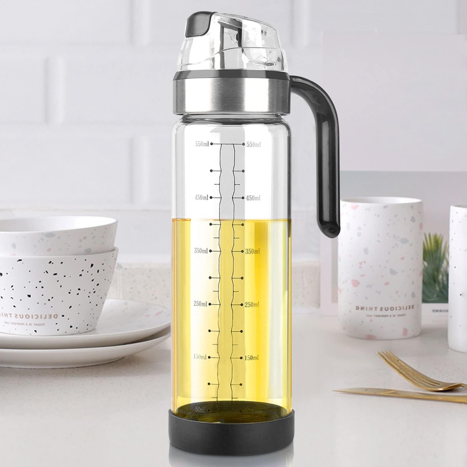 Sticla de ulei etansa cu deschidere inchidere, Flippy, Dispenser de ulei de bucatarie, Sos de soia, Otet, 500 ml, Transparent [1]