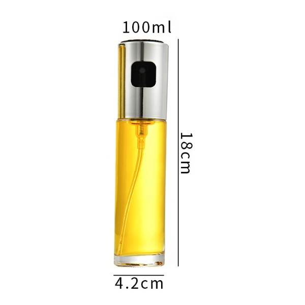 Sticla Pulverizator pentru Bucatariei, Flippy, Spray pentru Gratar, din Sticla cu Capac din Inox, 18 x 4.2 cm, volum 100 ml, Trasnparenta cu Capac Gri [1]