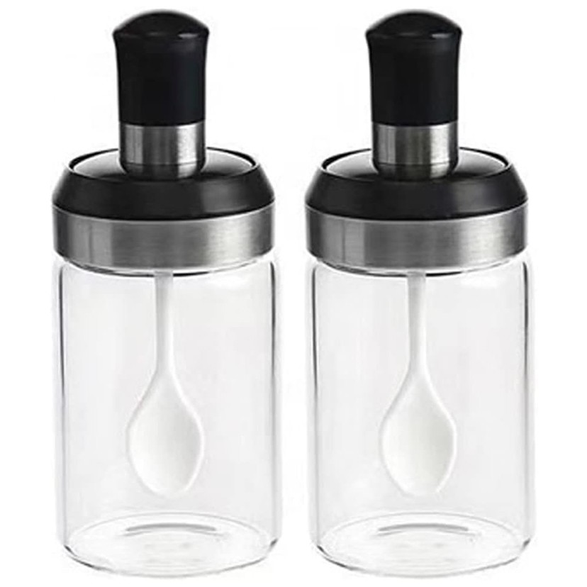 Sticle si Borcane de Ulei de Masline, Flippy, Dozator Set 4 Bucati, 2 Sticle cu Dispenser 500 ml/buc, 2 Borcane pentru Condimente cu Capac si Lingura 120ml/buc, Transparent [3]