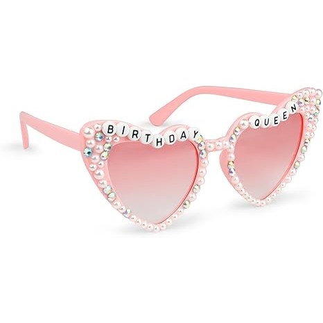 Ochelari Decorativi, Flippy, Model Birthday Queen, cu Perle si Pietre, pentru Aniversari, din PC, 15.3 x 5.7 x 14.5 cm, Roz [5]