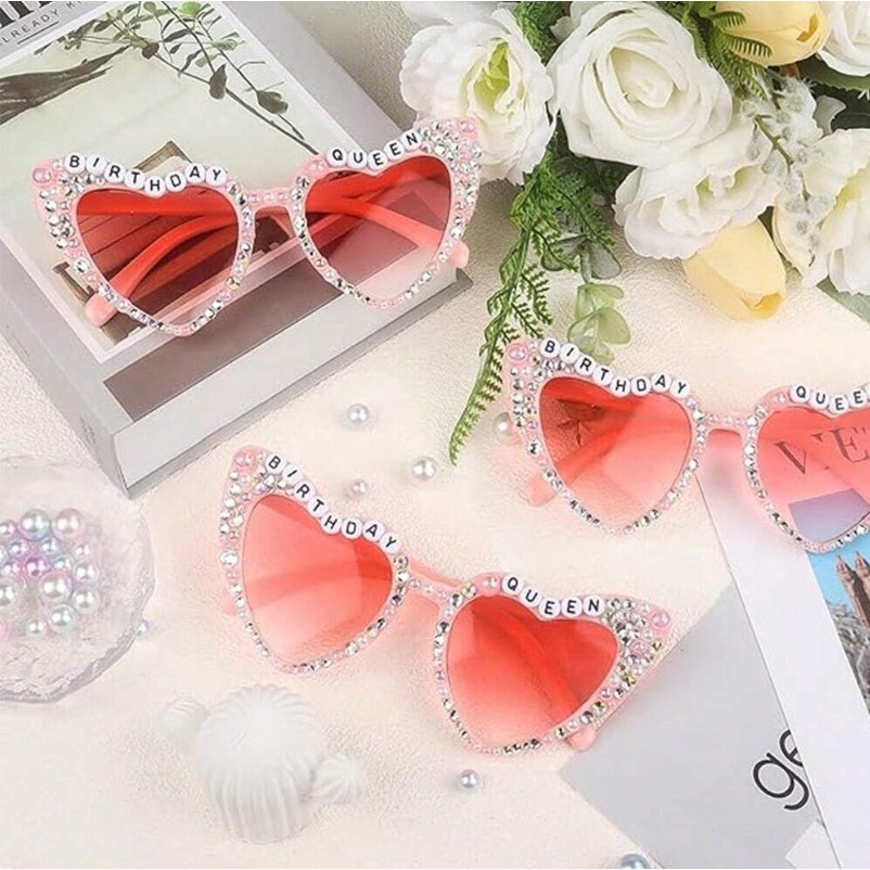 Ochelari Decorativi, Flippy, Model Birthday Queen, cu Diamante, pentru Aniversari, din PC, 15.3 x 5.7 x 14.5 cm, Roz [6]