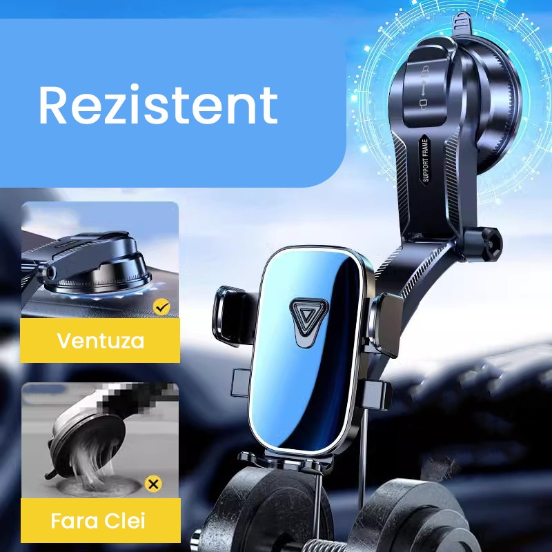 Suport Auto Multifunctional pentru Telefon, Flippy, Suport pentru Navigatie, Rotativ cu Ventuza, cu fixare Geam si Parbriz, 20 x 14 x 11 cm, Albastru oglinda [2]