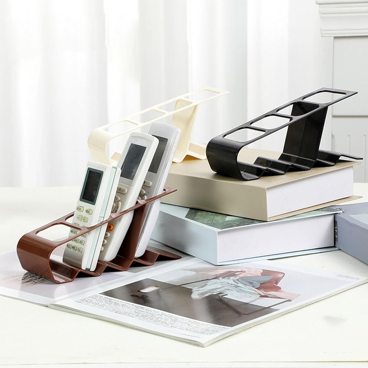 Suport de Birou, Flippy, din Plastic, pentru Telecomenzi, Telefoane, 18 x 7 x 9 cm, Maro [5]