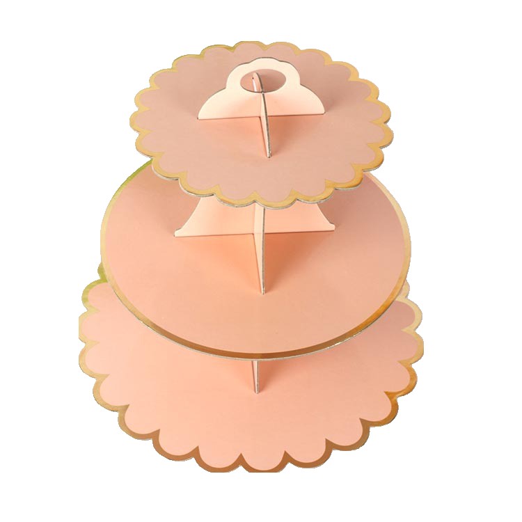 Etajera pentru Prajituri, Flippy, din Carton, 3 Nivele, 16/22/29 cm Diametru, Inaltime 38 cm, Roz [2]