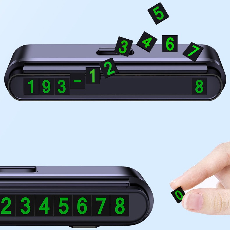 Suport Numar de Telefon pentru Parcare Auto, Flippy, Suport pentru Numarul de telefon, Banda glisanta pentru Ascundere, Banda Adeziva Inclusa, 120 x 48 x 24 mm, Cifre Verzi, Negru Mat [7]