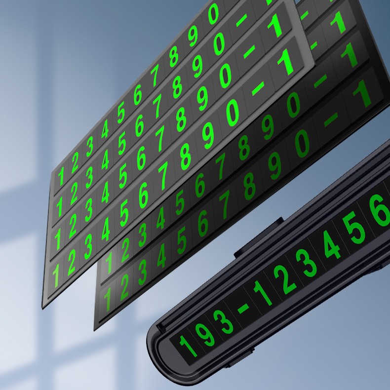 Suport Numar de Telefon pentru Parcare Auto, Flippy, Suport pentru Numarul de telefon, Banda glisanta pentru Ascundere, Banda Adeziva Inclusa, 120 x 48 x 24 mm, Cifre Verzi, Negru Mat [6]