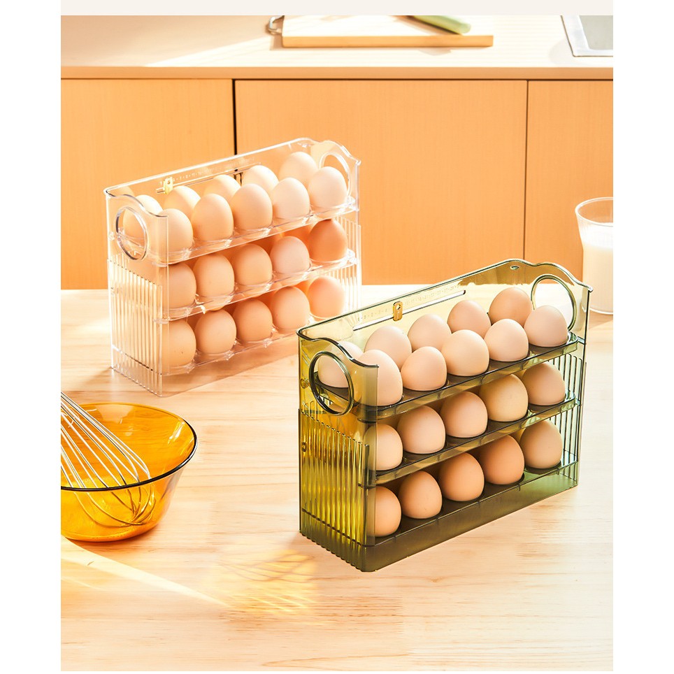 Suport Organizator pentru Oua, Flippy, Capacitate 30 Oua, Pentru Usa Frigiderului, 3 Straturi, din Plastic, Transparent [5]
