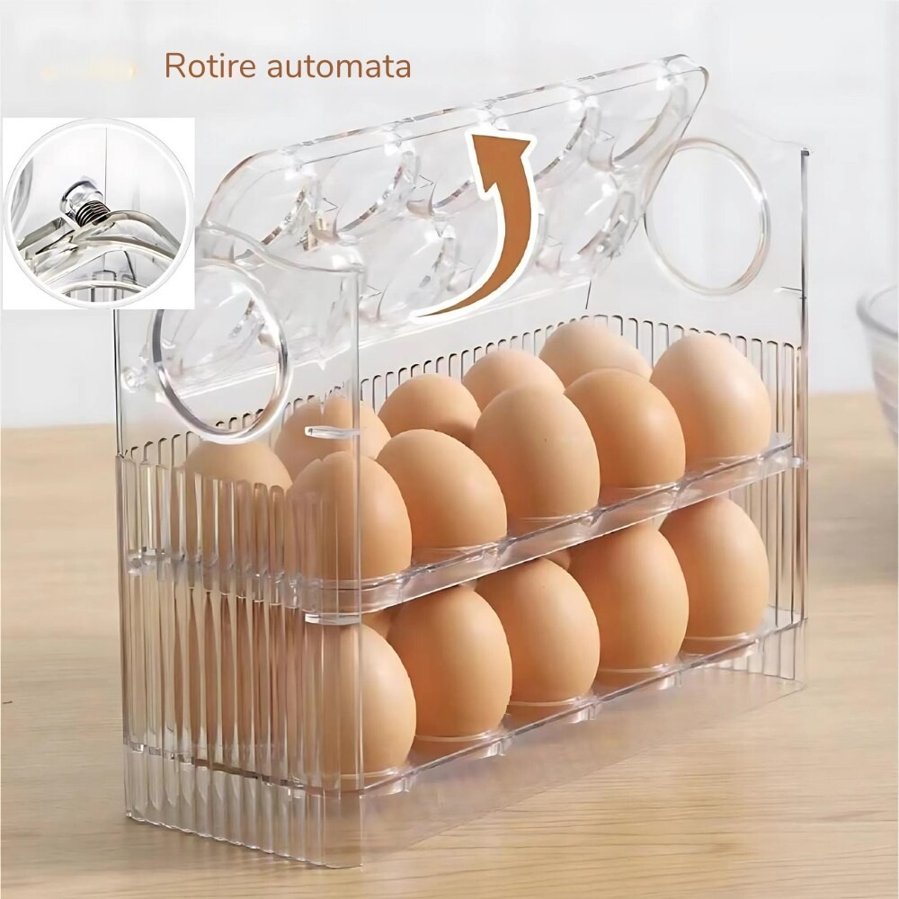 Suport Organizator pentru Oua, Flippy, Capacitate 30 Oua, Pentru Usa Frigiderului, 3 Straturi, din Plastic, Transparent [2]