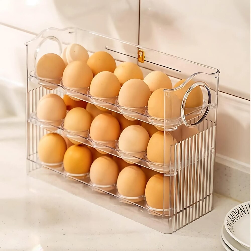 Suport Organizator pentru Oua, Flippy, Capacitate 30 Oua, Pentru Usa Frigiderului, 3 Straturi, din Plastic, Transparent [3]