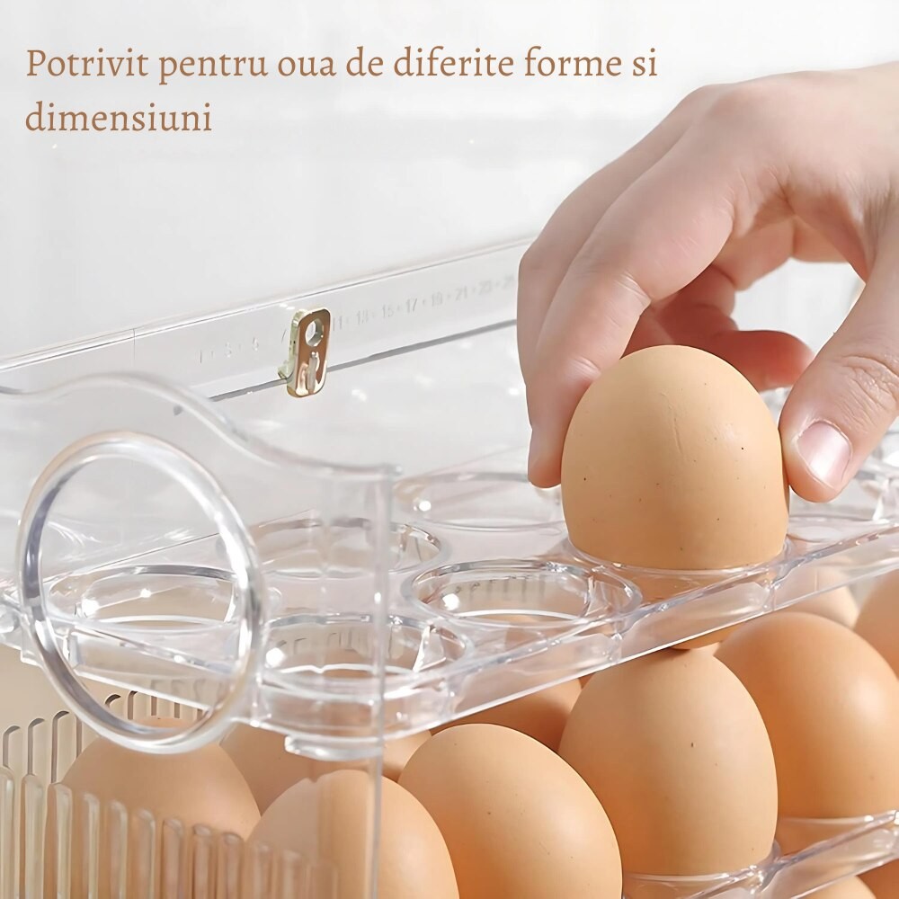 Suport Organizator pentru Oua, Flippy, Capacitate 30 Oua, Pentru Usa Frigiderului, 3 Straturi, din Plastic, Transparent [1]