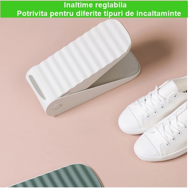 Suport pentru Pantofi, Flippy, cu Două Straturi, Organizator, Antiderapant și Durabil, Inălțime Reglabilă, 25.5x11x7.5 cm, Alb, 150 g [2]