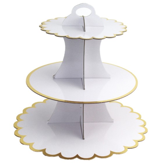 Casă și camping - Etajera pentru Prajituri, Flippy, din Carton, 3 Nivele, 16/22/29 cm Diametru, Inaltime 38 cm, Alb