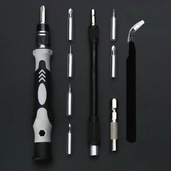 Surubelnite pentru Reparea Telefoanelor, Flippy, Set 115-in-1 Cromate, Demontarea Repararea Ceasurilor, Electronicelor Mici, Maner detalii Albe, 18 x 11 x 6 cm, Negru [6]