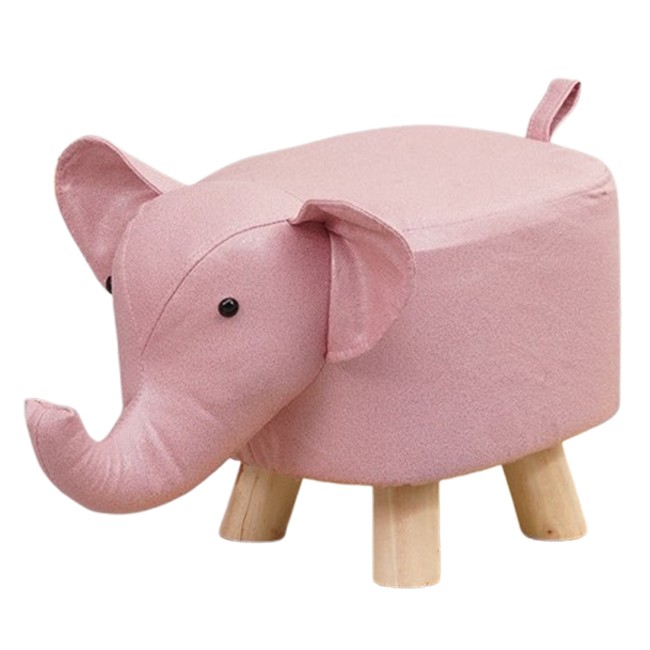 Taburet pentru Copii, Flippy, Scaun Tip Taburet, Model Elefant, din Lemn Masiv, Scaun pentru Copii, 30 x 25 x 25 cm, Roz [1]