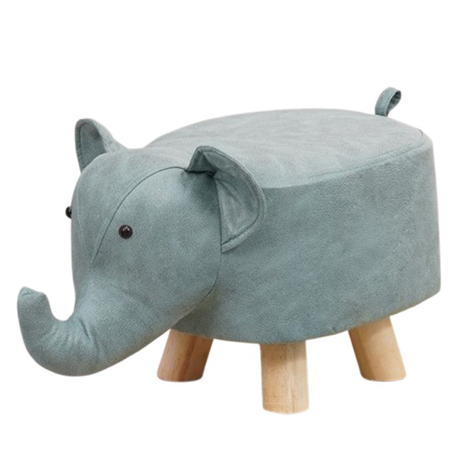 Taburet pentru Copii, Flippy, Scaun Tip Taburet, Model Elefant, din Lemn Masiv, Scaun pentru Copii, 30 x 25 x 25 cm, Albastru [1]