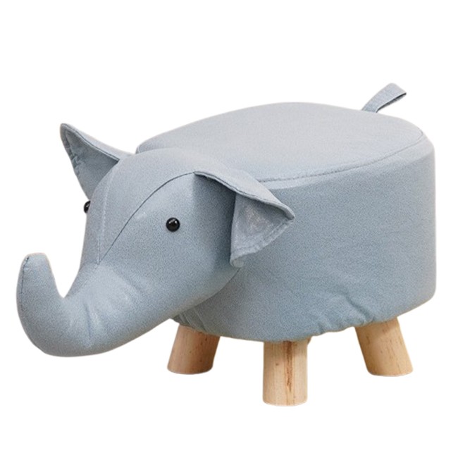 Taburet pentru Copii, Flippy, Scaun Tip Taburet, Model Elefant, din Lemn Masiv, Scaun pentru Copii, 30 x 25 x 25 cm, Albastru deschis [1]