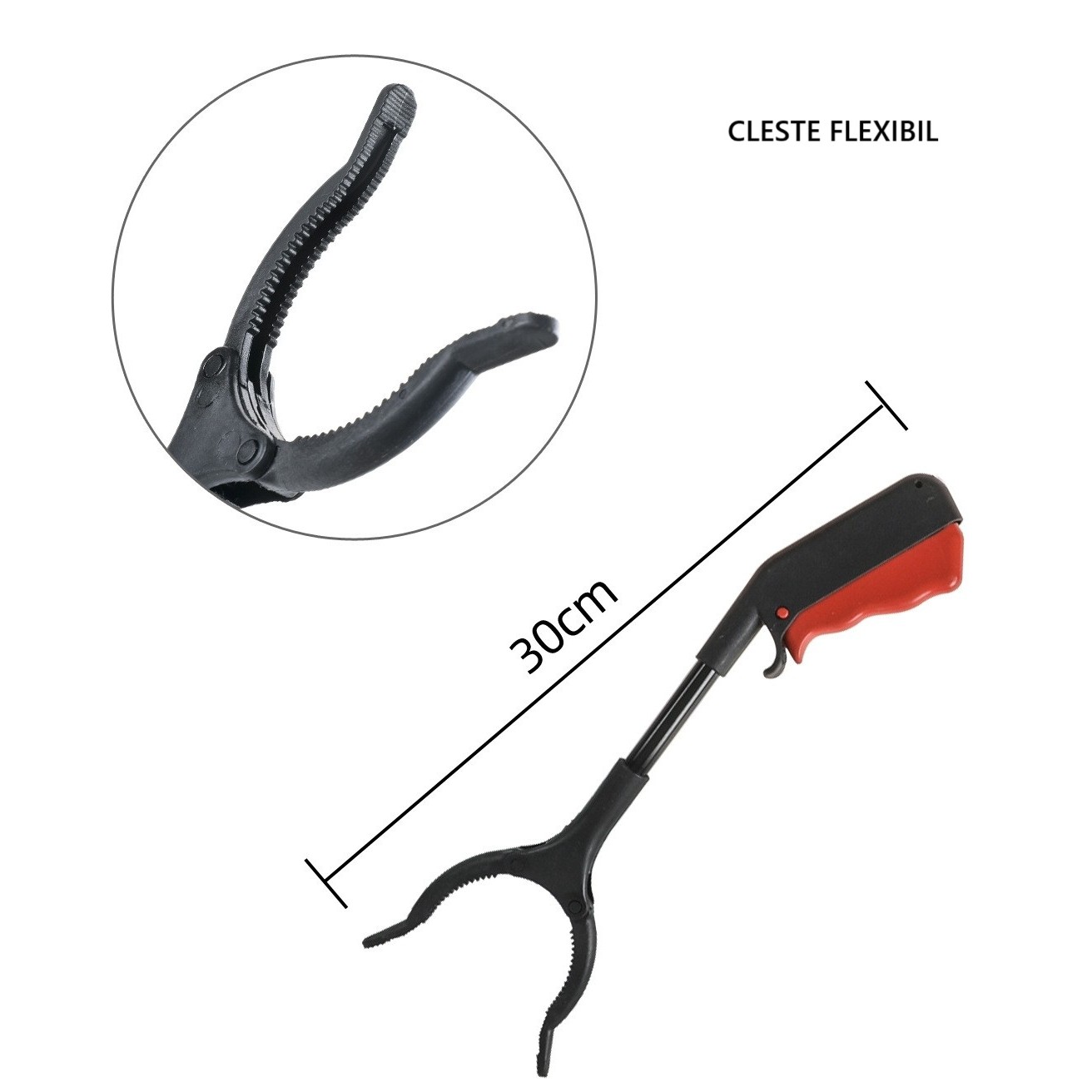 Cleste pentru Colectarea Deseurilor, Flippy, din Metal si Plastic, 30 cm, Fara Maini Murdare, Negru/Rosu [2]