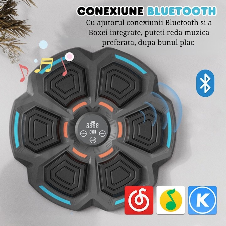 Tinta Lovituri Box Montabil pe Perete, Flippy, Negru, Difuzor, Bluetooth, Iluminare LED, 41.5 x 6.5 x 42 cm, Manusi Incluse [4]
