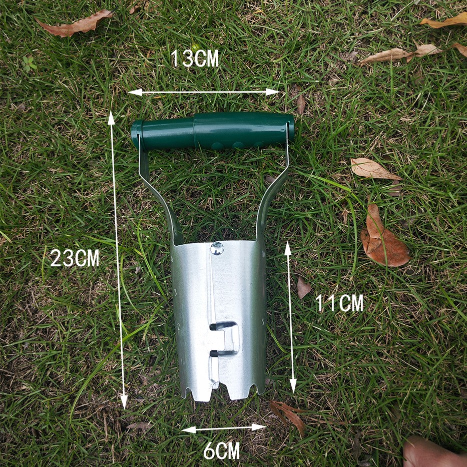 Sub 99 Lei - Transplantator Agricol Cilindric, Flippy, din Otel si Plastic, 6 cm Diametru, cu Maner Flexibil, 23 x 6 x 13 cm, Verde