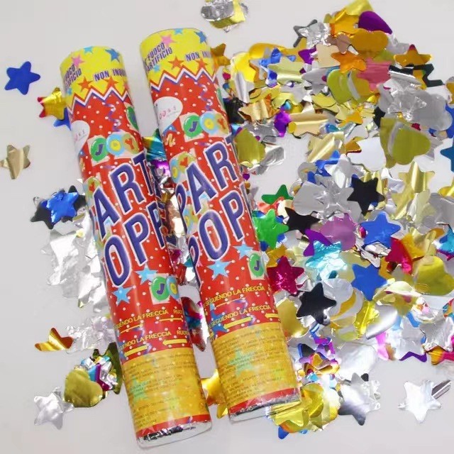 Tun de Confetti, Flippy, Party Popper 40 cm, Model Stelute, Inimioare, Paiete Lucioase, 3 cm Diametru, Multicolor [5]