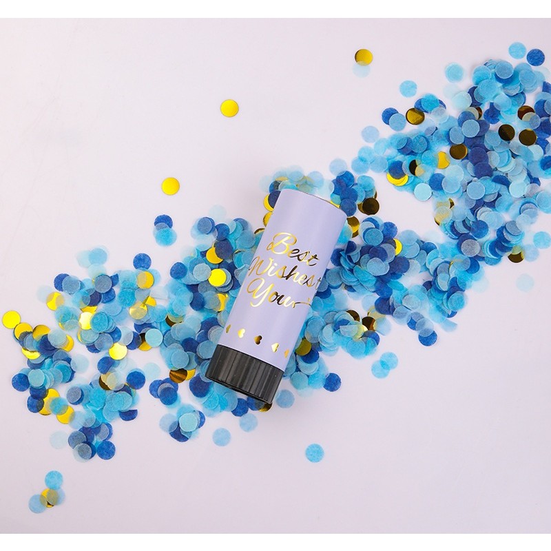 Tun de Confetti, Flippy, Best Wishes 11 x 4 cm, Model Buline din Hartie si Folie, Albastru [3]