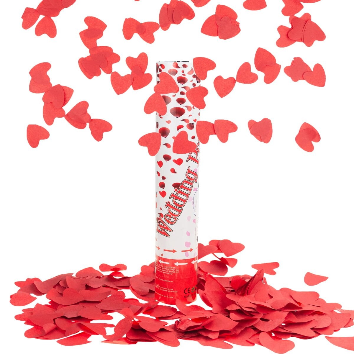 Cadouri și petreceri - Tun Confetti, Flippy, Model Wedding Popper Inimi, 40 cm, Ambalaj din Carton, Eliberare prin Rasucire, Rosu