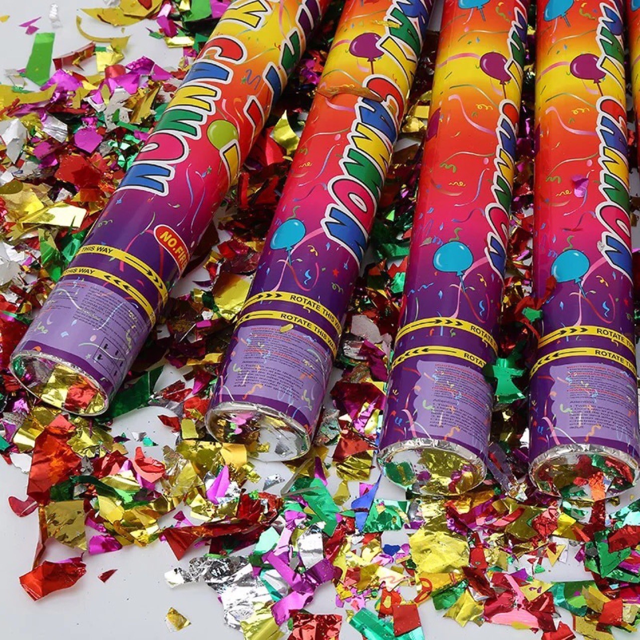 Tub de Confetti, Flippy, Clasic, 50x5 cm, Confetii Asortate din Plastic, Eliberare prin Rasucire, Multicolor [5]
