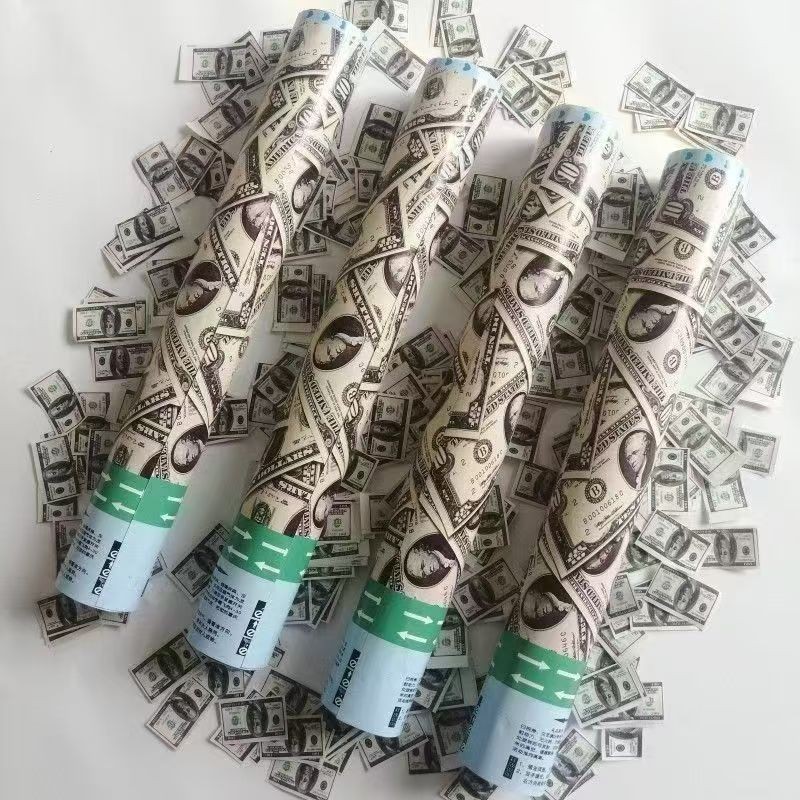 Cadouri și petreceri - Tub de Confetti, Flippy, Money, 30x5 cm, Confetii Asortate Model Dolari, Eliberare prin Rasucire, Multicolor