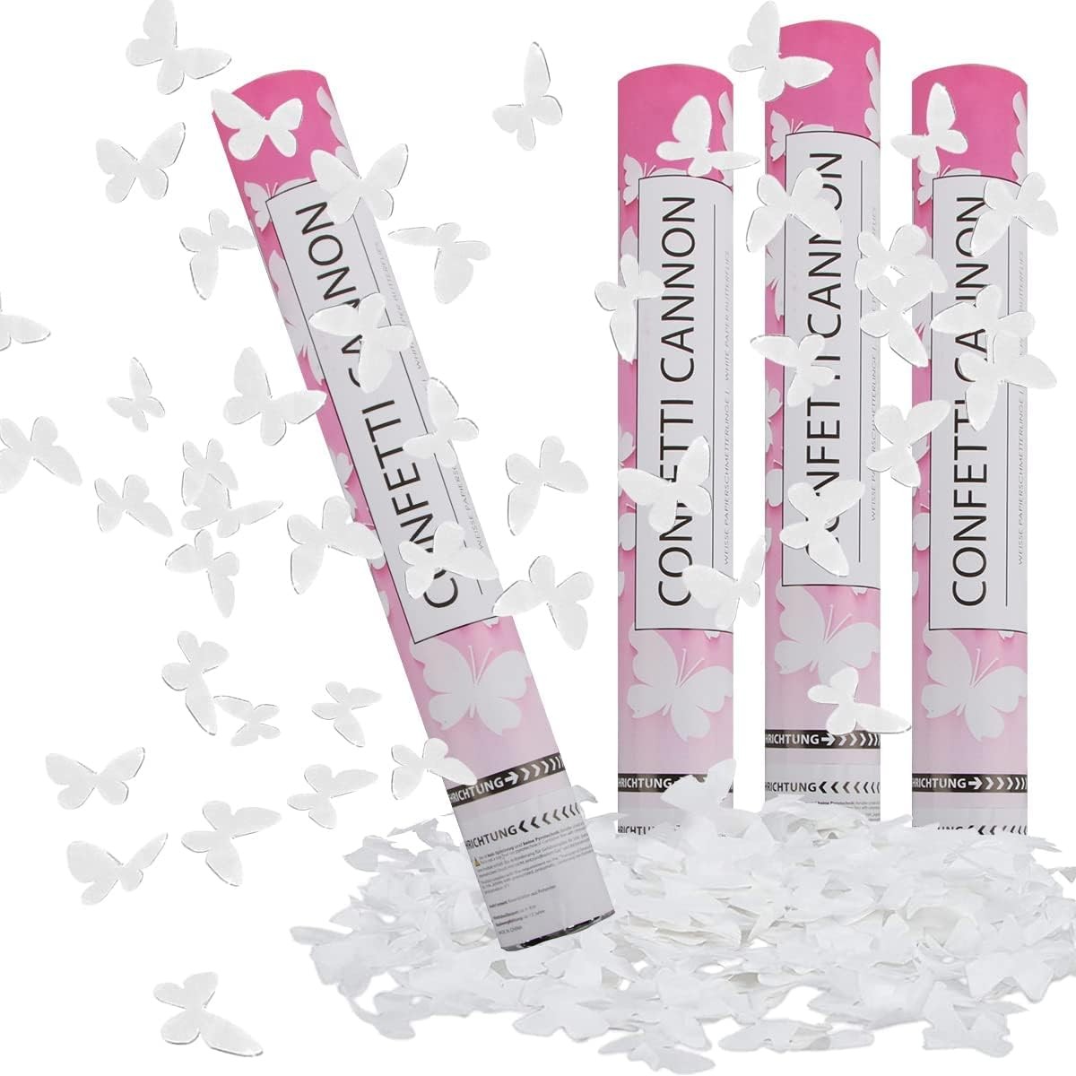 Tun de Confetti, Flippy, Confetti Cannon 40 cm, Model Fluturi din Hartie, Alb [1]