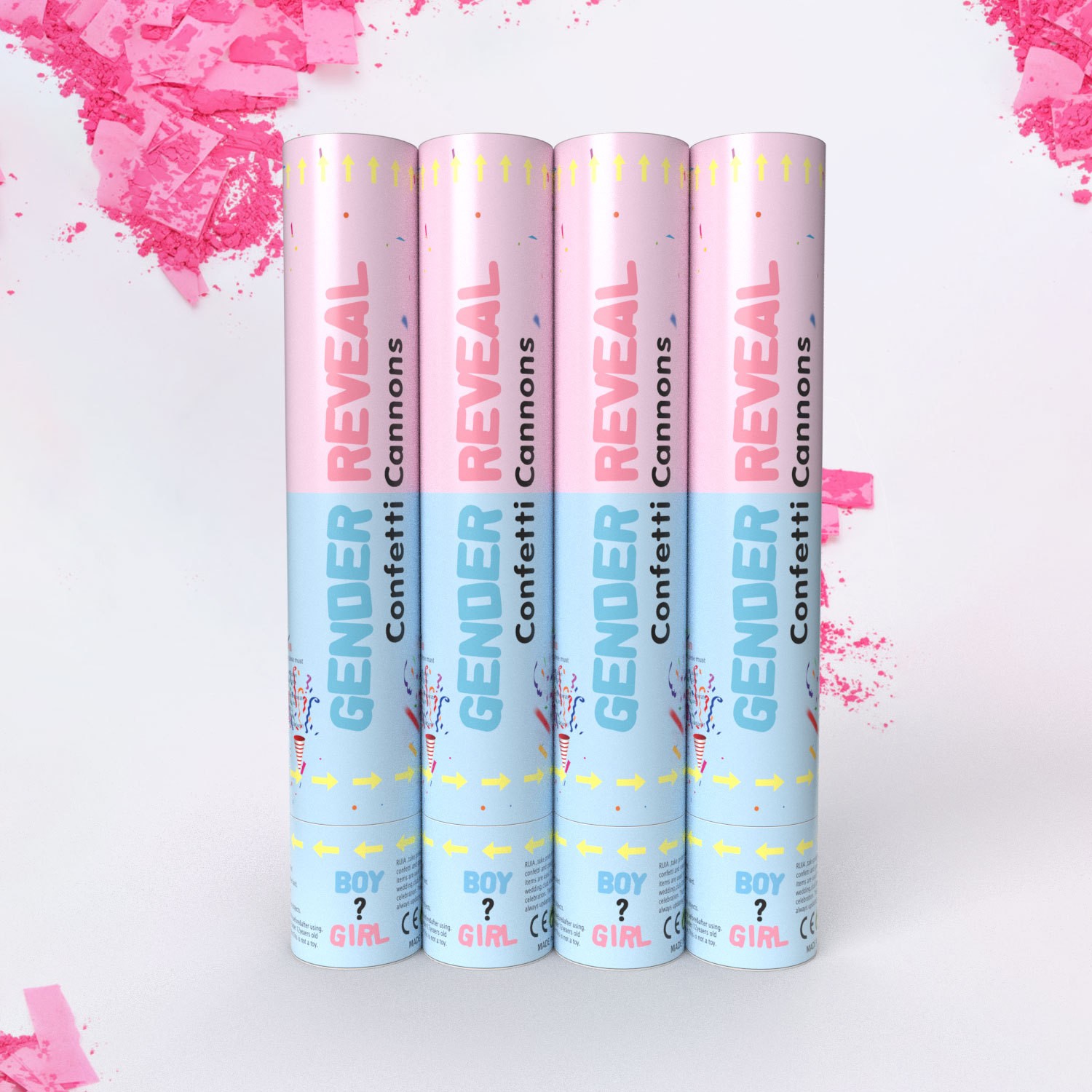 Tun Confetti, Flippy, Model Gender Reveal, Confetti Cannons, 40 cm, Ambalaj din Carton, Eliberare prin Rasucire, Roz [1]