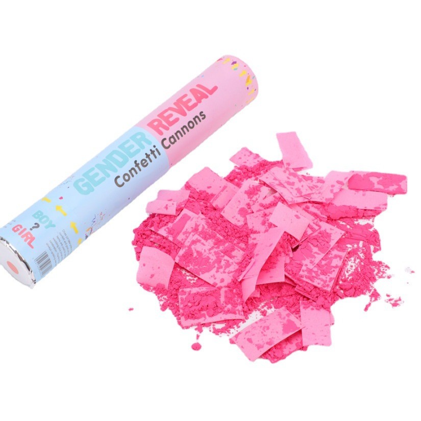 Cadouri și petreceri - Tun Confetti, Flippy, Model Gender Reveal, Confetti Cannons, 40 cm, Ambalaj din Carton, Eliberare prin Rasucire, Roz
