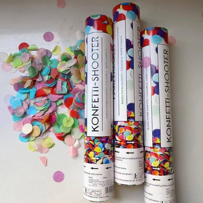 Cadouri și petreceri - Tun de Confetti, 40 cm. Flippy, Model Konffetti Shooter, Paiete din Hartie, Multicolor