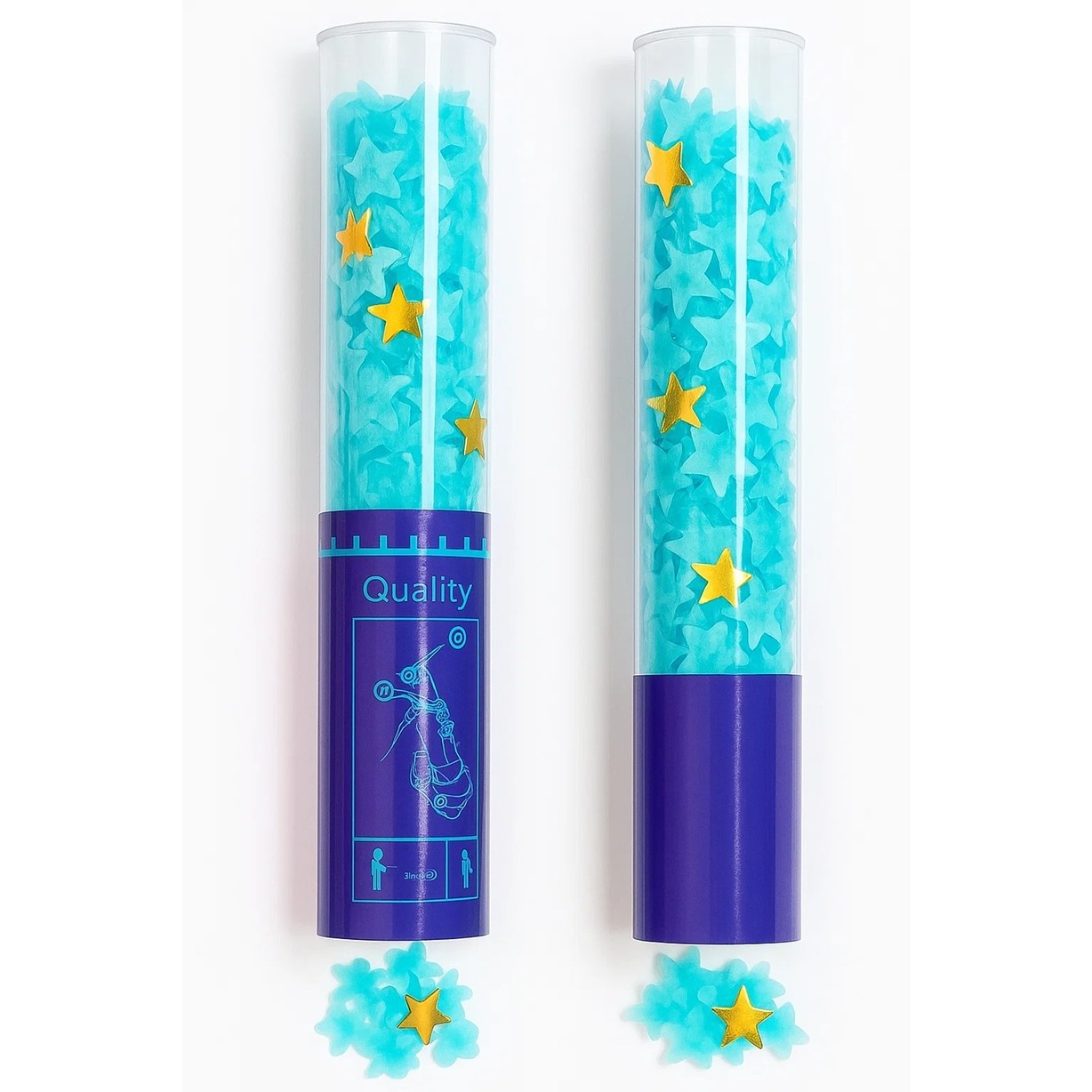 Tun de Confetti, Flippy, 40 cm, Model Stelute din Folie si Hartie, Ambalaj PET, Albastru [1]
