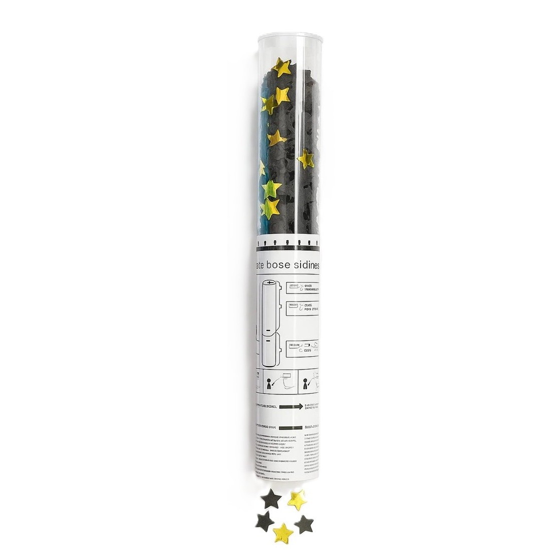 Tun de Confetti, Flippy, 40 cm, Model Stelute din Folie si Hartie, Ambalaj PET, Negru [2]
