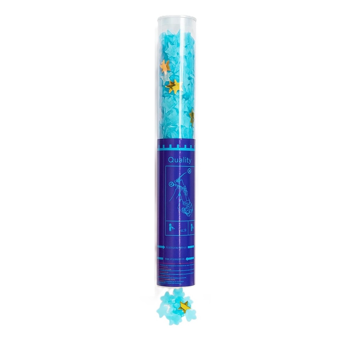 Cadouri și petreceri - Tun de Confetti, Flippy, 40 cm, Model Stelute din Folie si Hartie, Ambalaj PET, Albastru