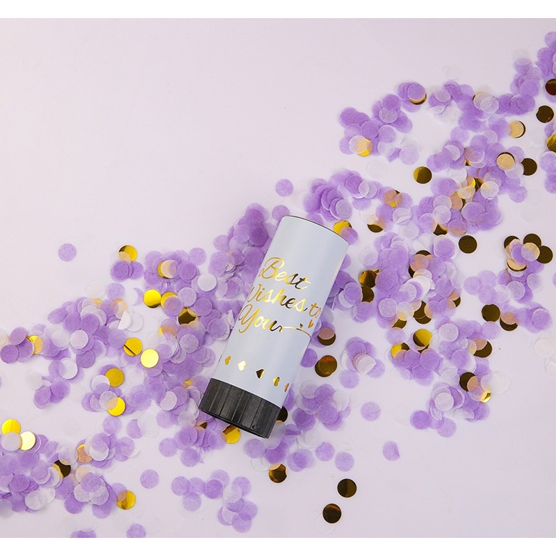 Cadouri și petreceri - Tun de Confetti, Flippy, Best Wishes 11 x 4 cm, Model Buline din Hartie si Folie, Mov