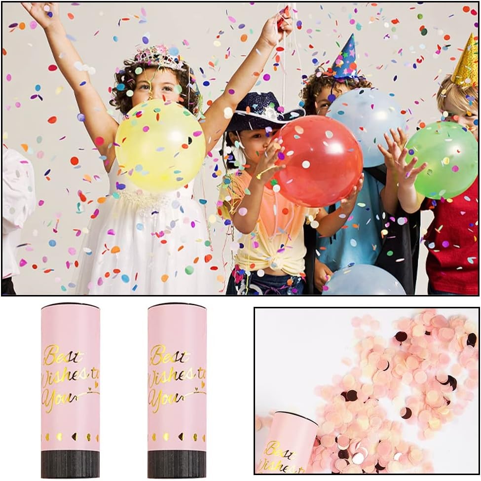 Tun de Confetti, Flippy, Best Wishes 11 x 4 cm, Model Buline din Hartie si Folie, Roz [1]