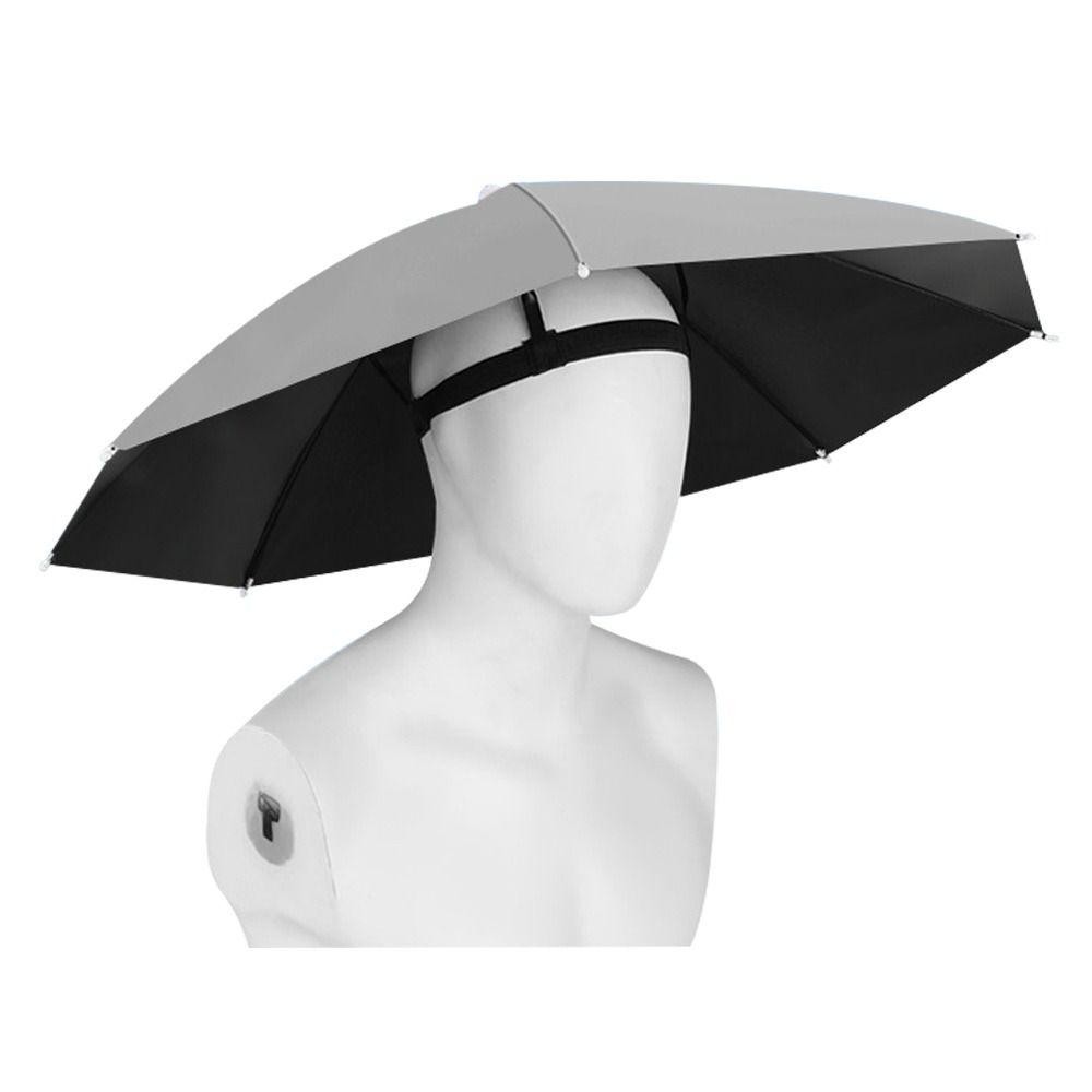 Încălțăminte și accesorii vestimentare - Umbrela de Cap, Flippy, Diametru 69 cm, Banda Elastica de Cap, Protectie UV/Ploaie, Gri