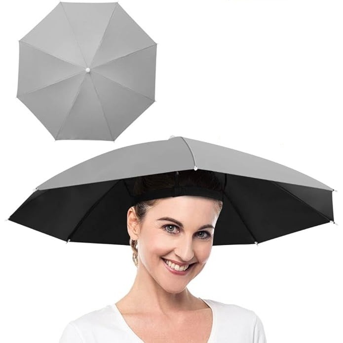Umbrela de Cap, Flippy, Diametru 69 cm, Banda Elastica de Cap, Protectie UV/Ploaie, Gri [3]