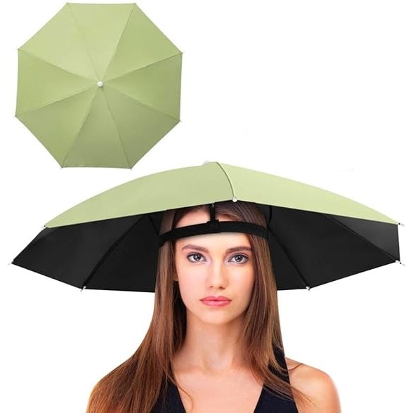Umbrela de Cap, Flippy, Diametru 69 cm, Banda Elastica de Cap, Protectie UV/Ploaie, Verde Matcha [1]