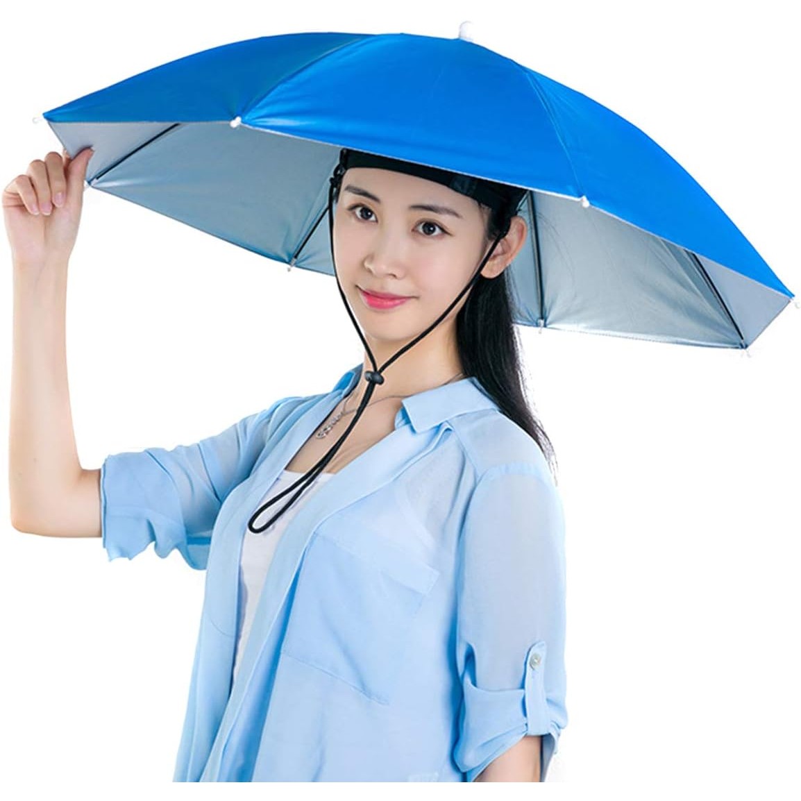Umbrela de Cap, Flippy, Diametru 69 cm, Snur Reglabil de Cap, Protectie UV/Ploaie, Albastru [2]